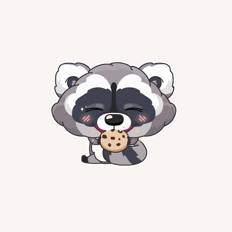 Cute Baby Raccoon Eat Cookie Sticker - Raccsy