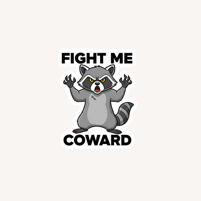 Cute Raccoon Fight Me Coward Meme Sticker - Raccsy