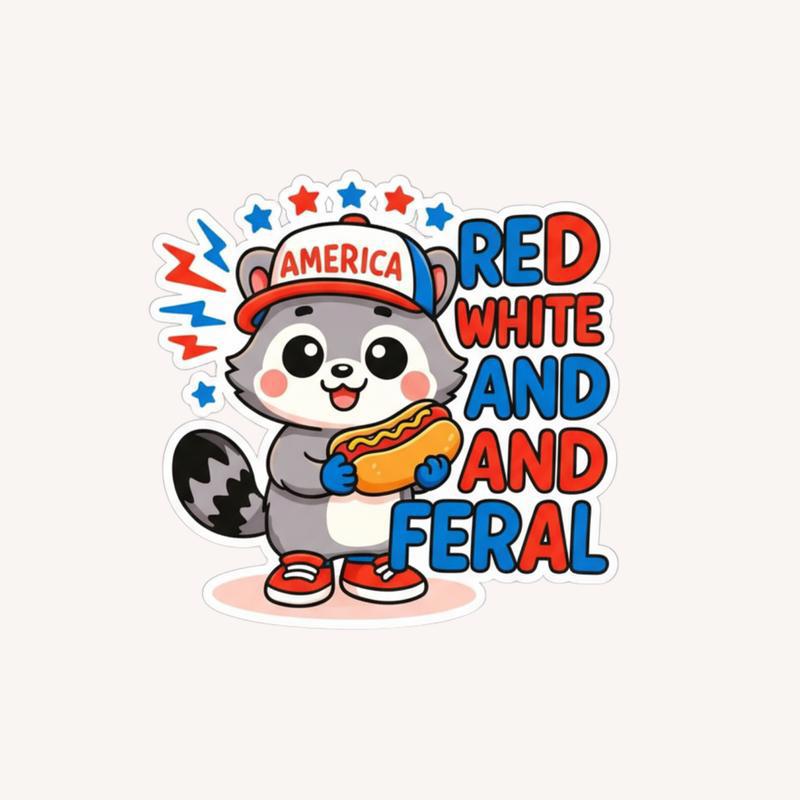 Kawaii Red White And Feral Raccoon Sticker - Raccsy
