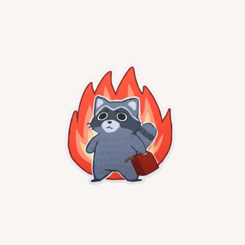 On Fire, Angry Raccoon Sticker - Raccsy
