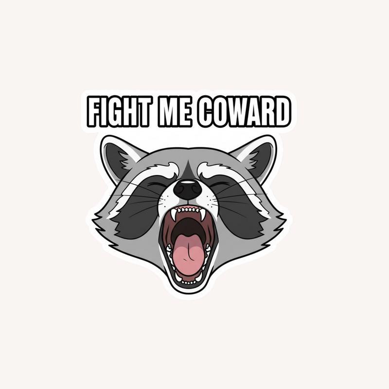 Raccoon Fight Me Coward Head Sticker - Raccsy