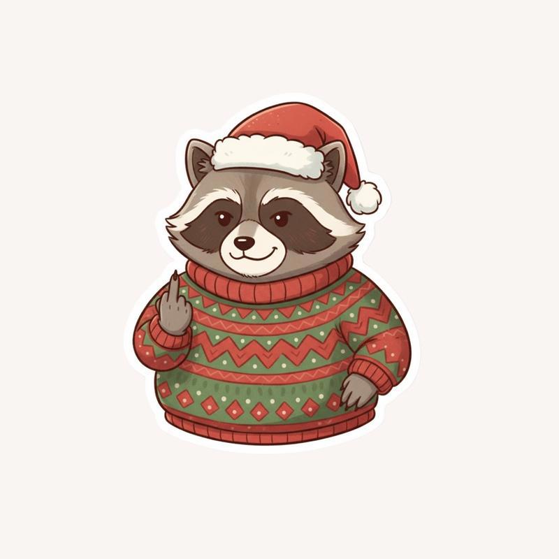 Raccoon Middle Finger Cozy Christmas Mood Sticker - Raccsy