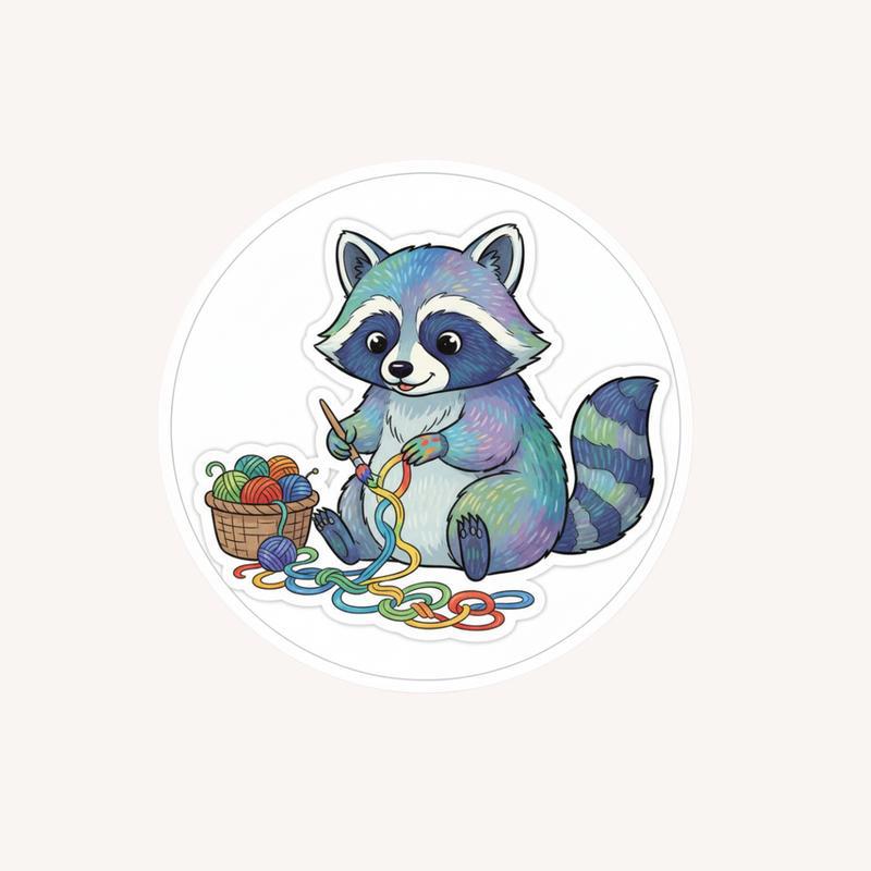 Raccoon With Yarn Artistic Sticker - Raccsy