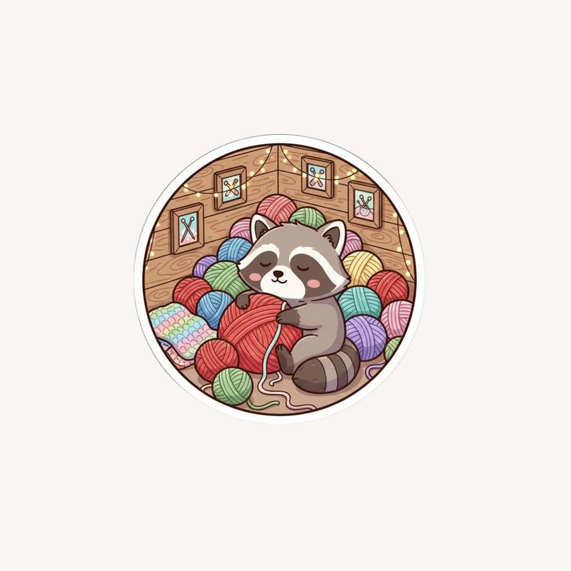 Raccoon With Yarn Cozy Corner Sticker - Raccsy