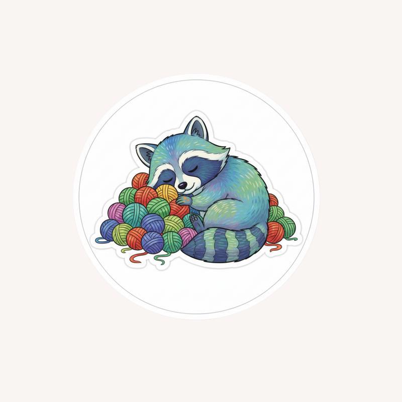 Raccoon With Yarn Cozy Sleep Sticker - Raccsy