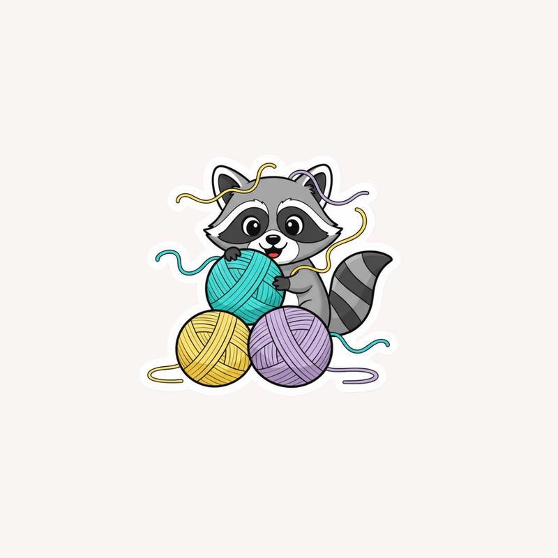 Raccoon With Yarn Peekaboo Sticker - Raccsy