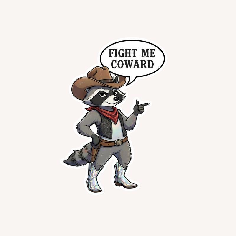Retro Vintage Raccoon Fight Me Coward Sticker - Raccsy