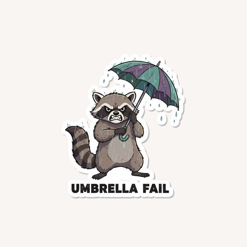 Umbrella Fail Angry Raccoon Sticker - Raccsy
