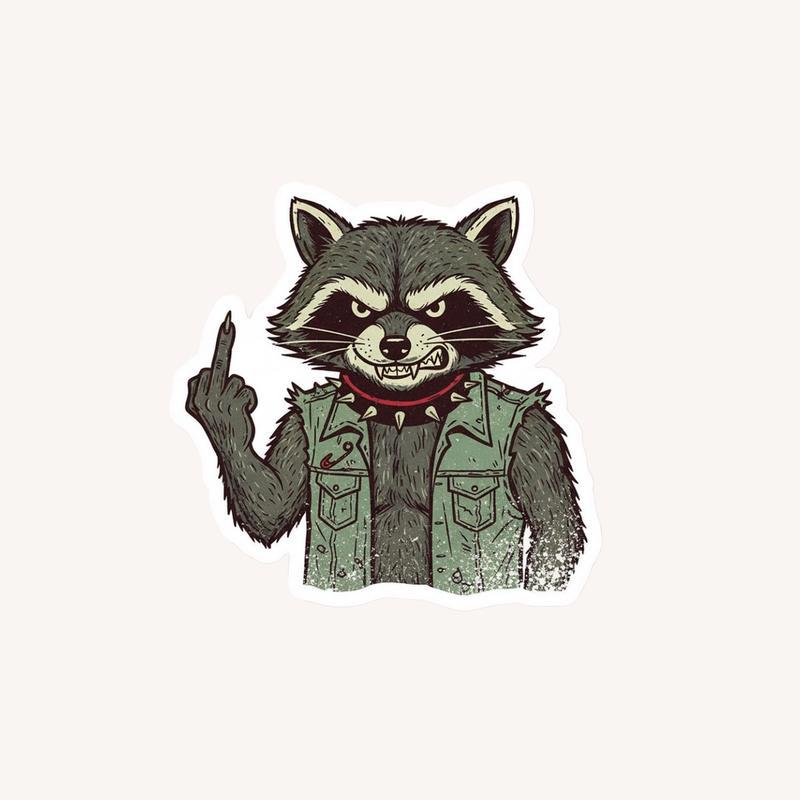 Vintage Raccoon Middle Finger 2 Sticker - Raccsy