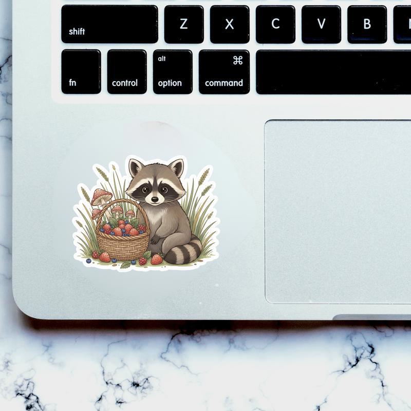 Baby Raccoon Cottagecore Basket Sticker
