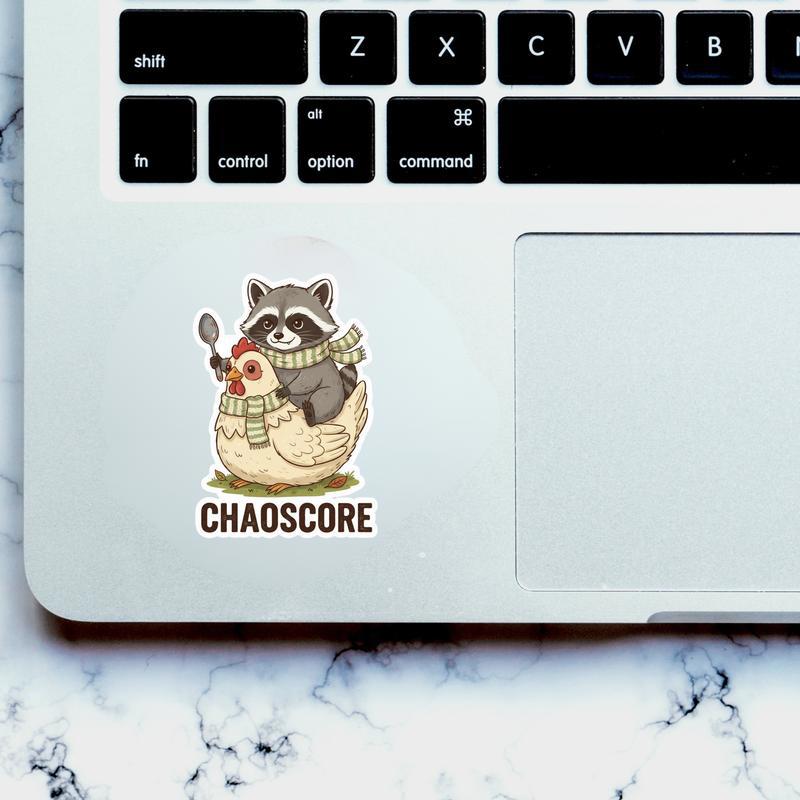 Chicken Raccoon Cozy Chaos Sticker