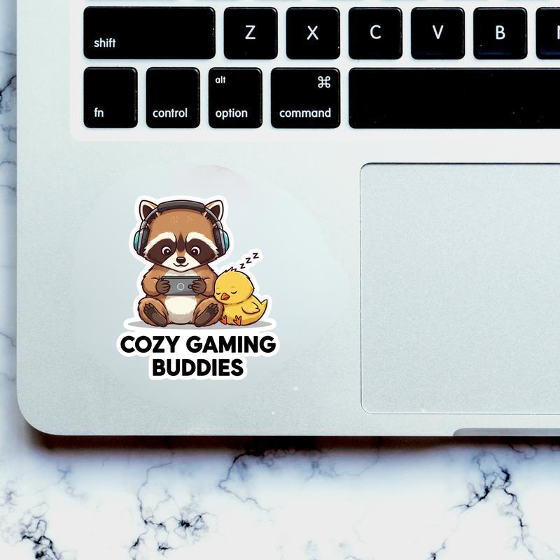 Chicken Raccoon Cozy Gamer Duo Sticker