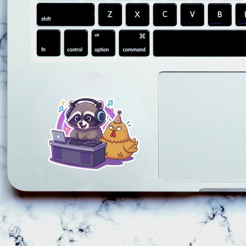 Chicken Raccoon DJ Rave Sticker