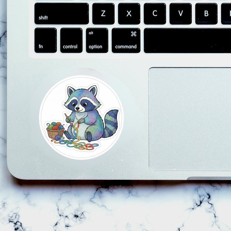 Raccoon With Yarn Artistic Sticker