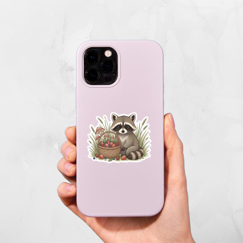 Baby Raccoon Cottagecore Basket Sticker