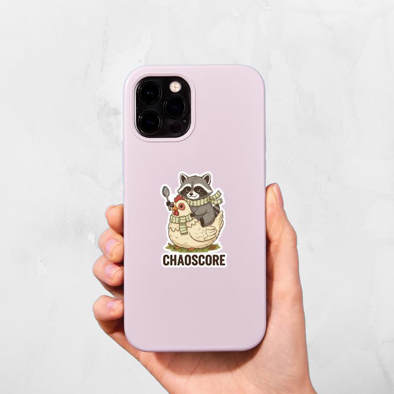 Chicken Raccoon Cozy Chaos Sticker