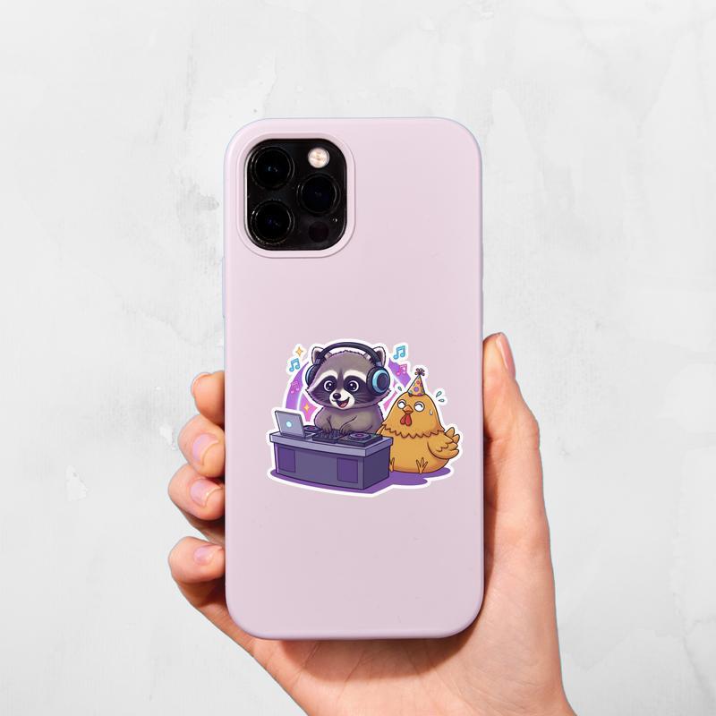 Chicken Raccoon DJ Rave Sticker
