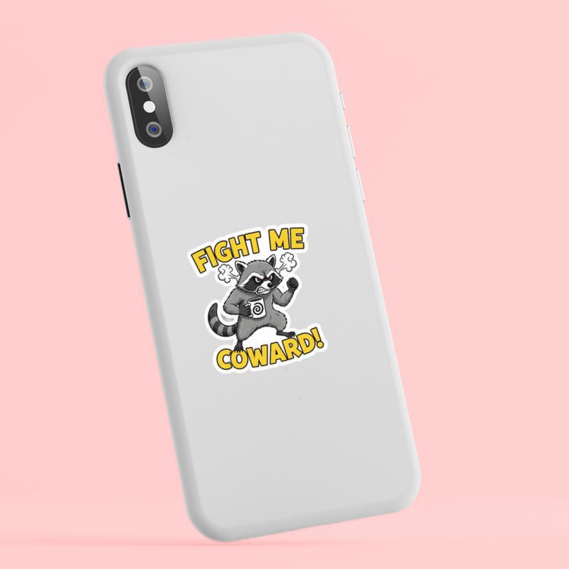 Angry Raccoon Fight Me Coward With Coffee Sticker