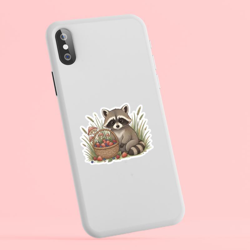 Baby Raccoon Cottagecore Basket Sticker