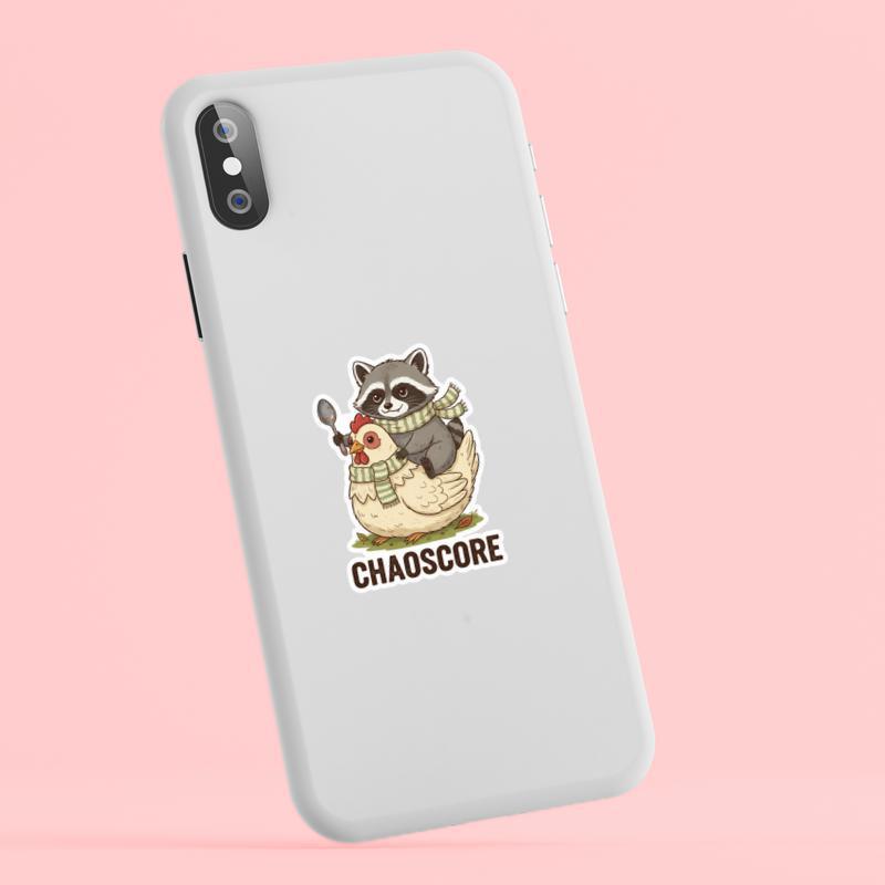 Chicken Raccoon Cozy Chaos Sticker