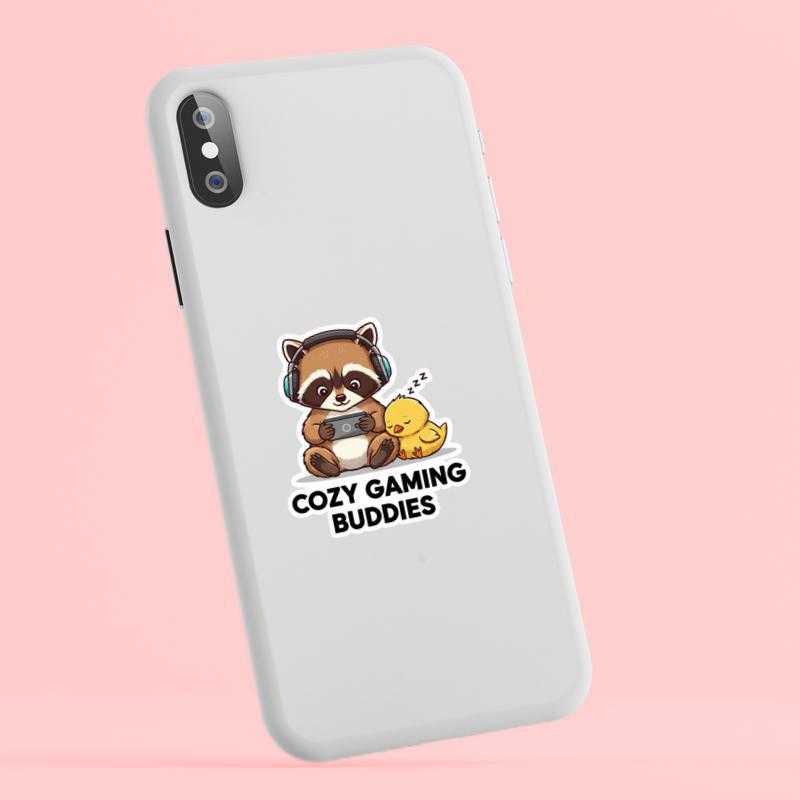 Chicken Raccoon Cozy Gamer Duo Sticker