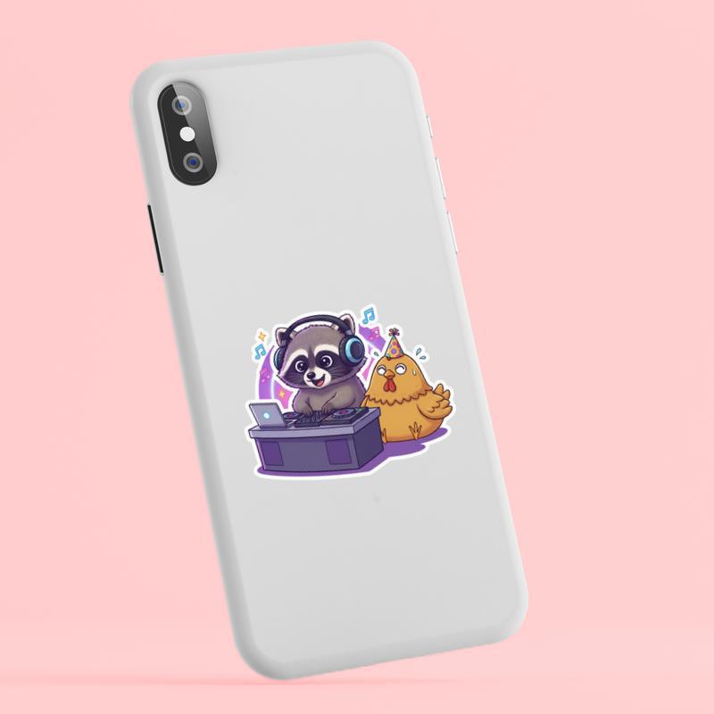 Chicken Raccoon DJ Rave Sticker