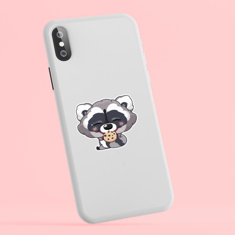 Cute Baby Raccoon Eat Cookie Sticker