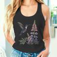 かわいいハチドリ バードウォッチング ルピナスフラワーガール 植物 ママ 長袖tシャツ タンクトップ