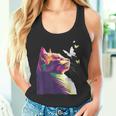 蝶と美しいカラフルな猫、パープル タンクトップ