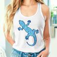 トライバル バティック パターン ヤモリトカゲ デニムブルーtシャツ タンクトップ