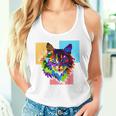 ペイントされた猫の顔 カラフル レインボー アートデザイン ギフトに最適 タンクトップ