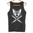 Hissing Cat With Crossedwitchblade Knives Kitten Claws タンクトップ
