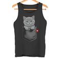ブリティッシュショートヘア猫 ポケットの中 のぞくかわいい子猫 長袖tシャツ タンクトップ