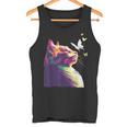 蝶と美しいカラフルな猫、パープル タンクトップ