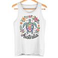 かわいいウミガメオーストラリア、楽しいトロピカルフラワーとハート タンクトップ