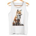 キツネ アニマル柄 モチーフ 抽象 イラスト 描画 狐 タンクトップ