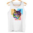 ペイントされた猫の顔 カラフル レインボー アートデザイン ギフトに最適 タンクトップ