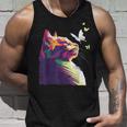 蝶と美しいカラフルな猫、パープル タンクトップ 彼への贈り物