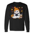 おばけ読書本 紅葉 ハロウィン ゴーストコーヒー 長袖Tシャツ ギフトのアイデア