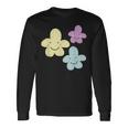 スマイリングフラワー イエロー ブルー パープル 楽しい春 長袖Tシャツ ギフトのアイデア