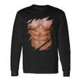 メンズ フェイク マッスル 破れた胸 腹筋 6パック 長袖Tシャツ ギフトのアイデア