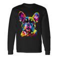 フレンチブルドッグ 犬 カラフル ポップアート レインボーカラー ブルドッグ 長袖Tシャツ ギフトのアイデア