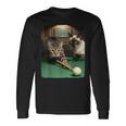 面白い猫 子猫 プールゲーム ビリヤード愛好家 アートデザイン 長袖Tシャツ ギフトのアイデア