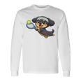 かわいい犬のテニス漫画アート 長袖Tシャツ ギフトのアイデア