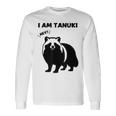 たぬきのシルエット I Am Tanuki おもしろ ユニーク 白黒 アニマル かわいい動物 狸 タヌキ 野生動物 長袖Tシャツ ギフトのアイデア