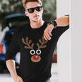 Reindeer Face Deer Red Nose Brown Christmas Long Sleeve T-Shirt Gifts for Him
