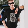 かわいいブリティッシュショートヘア 猫好きの子猫 長袖Tシャツ 彼への贈り物