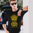 ライオンエンブレム インド国旗 ヒヌ ヒンディー語 デリー ムンバイ 長袖Tシャツ 彼への贈り物