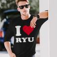 レッドハート I Love Ryu 長袖Tシャツ 彼への贈り物