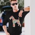 ワイヤーフォックステリア 水彩フラワーデザイン 長袖tシャツ 長袖Tシャツ 彼への贈り物